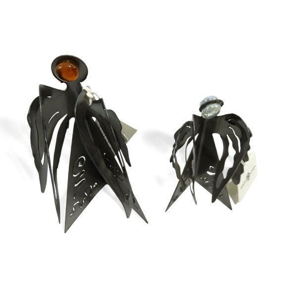 METALLIC EVOLUTION Steel Angel Sculptures Set Artistic Glass Marble Accents Cana - Picture 5 of 10